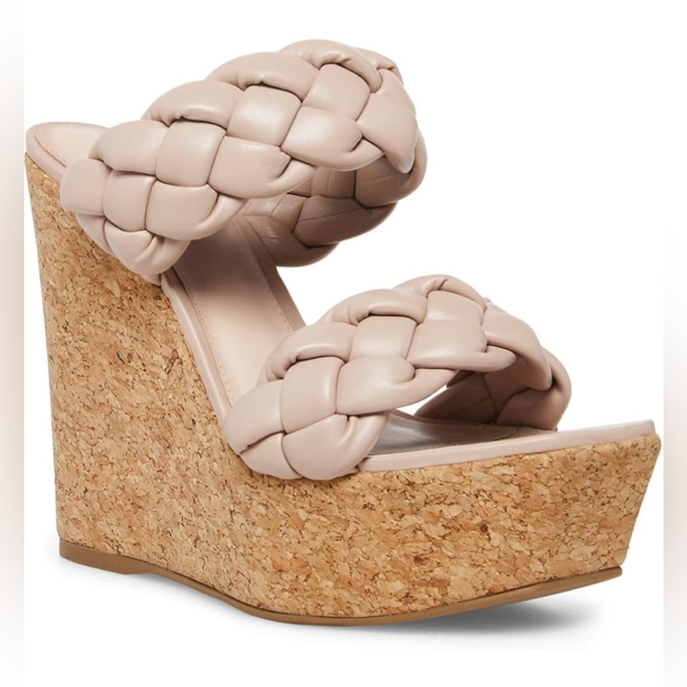 Juliet Holy Womens Braided Platform Sandals Square Toe Slip on Backless Cork Sl
